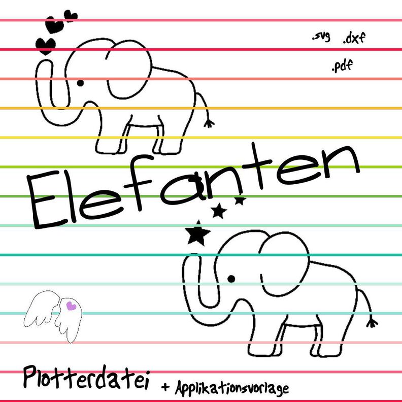 Elefant Elefanten Plotterdatei + Applikationsvorlage Kontur image number 1
