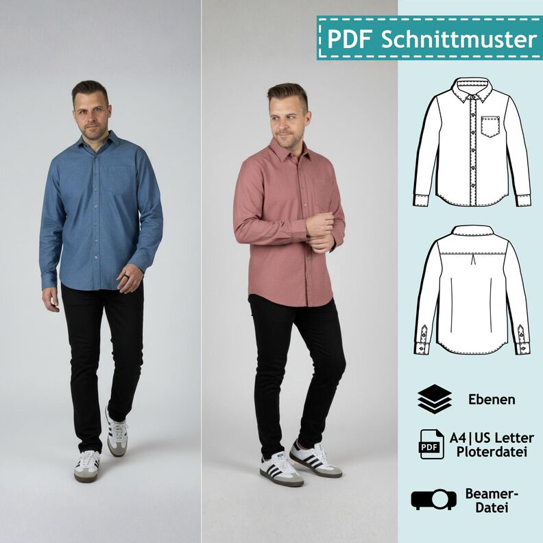 M&auml;nner Hemd mit Tasche, XXS-4XL, Schnittmuster mit Ebenen image number 1