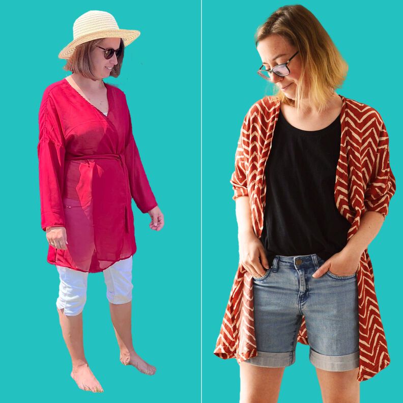 Sommer Kimono Bluse Kleid Jacke Cover-Up FLORES ♥Gr. 34-56 image number 3