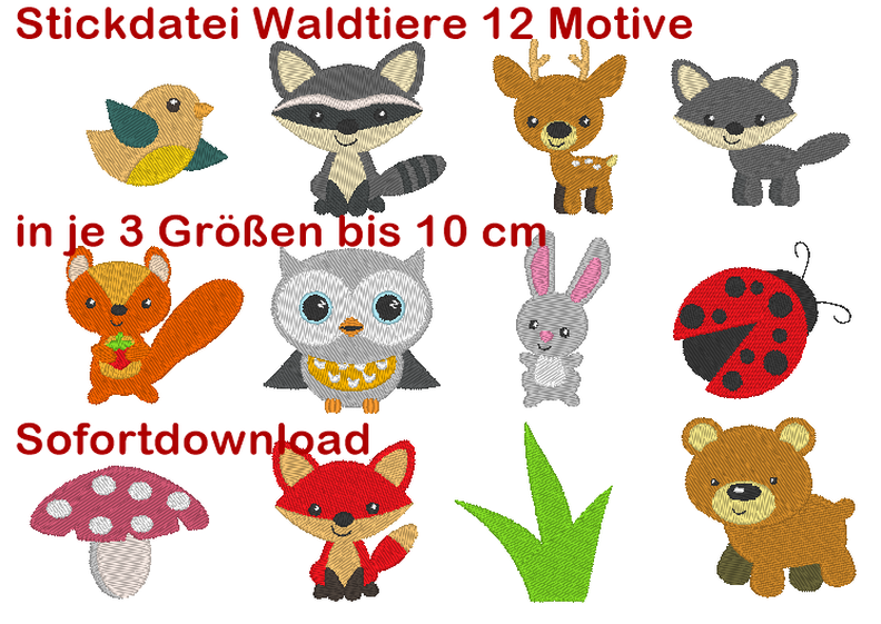 Stickdatei kleine Waldtiere bis 10 cm image number 1