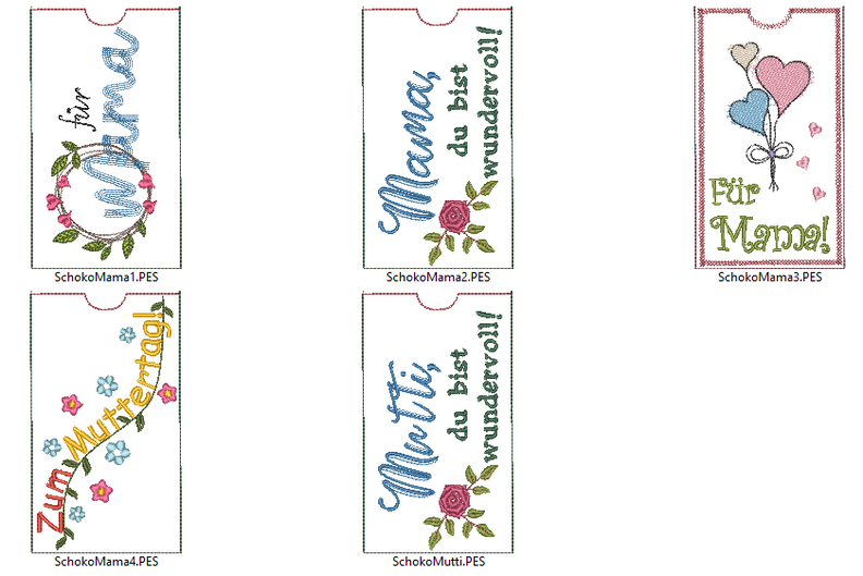 Stickdatei Schokohülle Muttertag SET Mama Mutti image number 6
