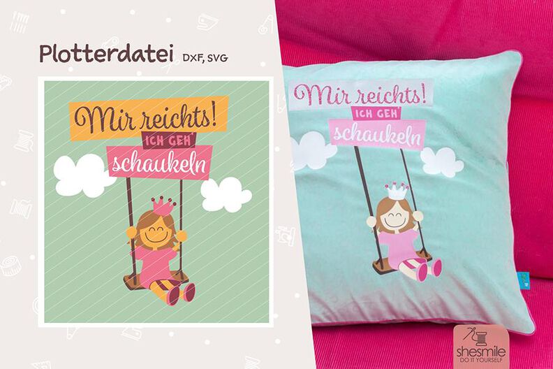 Die Prinzessin geht schaukeln! (Plotterdatei, Illustration und Ausmalbild) image number 1