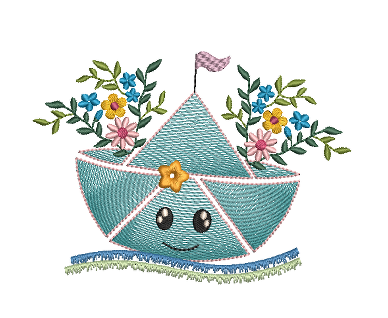 Stickdatei Boot Faltboot mit Blumen mehrere Größen image number 4