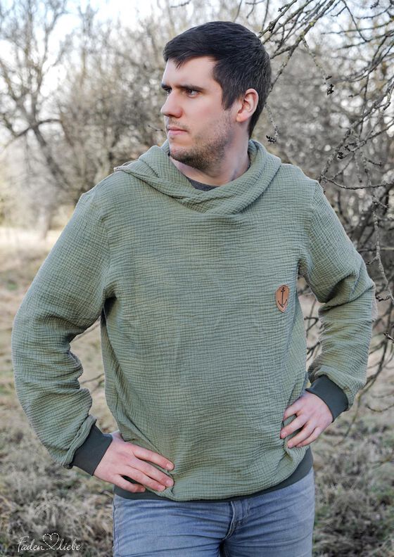 Musselin Hoodie Sweater Musling Herren Gr. 40-60, Leinen image number 6