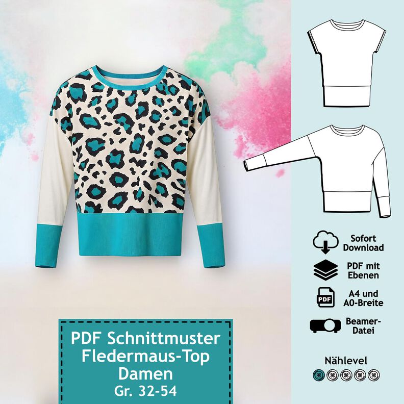 Fledermaus-Oberteil, Schnitt mit Ebenen, A4, A0+, Beamer image number 1