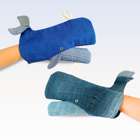 Ofenhandschuh - Wal, Jeans Upcycling + Stoffreste