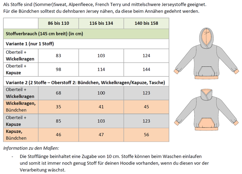 Kinderhoodie Kim – Kapuze oder Kragen, Gr. 86-158, A4+A0 image number 8