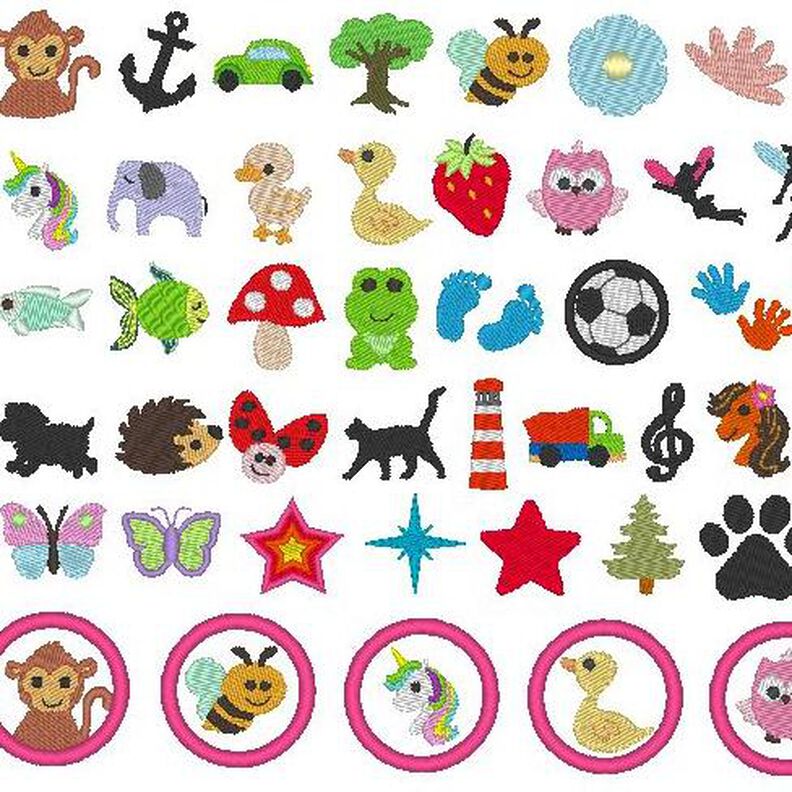 2cm Minis jeweils mit 3cm Button 54 Motive Stickdatei image number 1