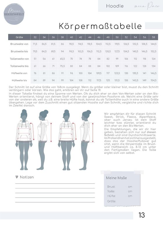 Hoodie Pullover Damen Schnittmuster Gr. 32-58 - Paco #126 image number 4