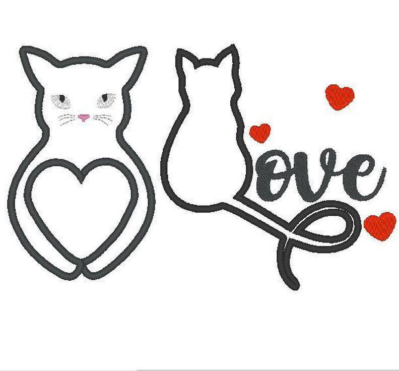Katze Katzen Liebe Stoff-Aufnäher Stickdatei Herz image number 7