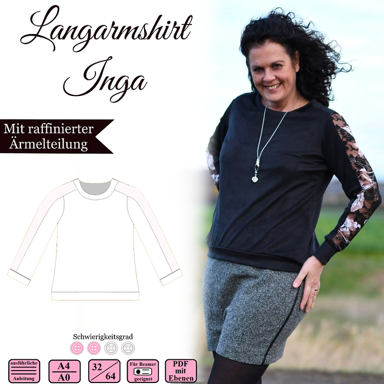 Langarmshirt Inga - EBook und Nähanleitung - Gr 32-64 image number 1