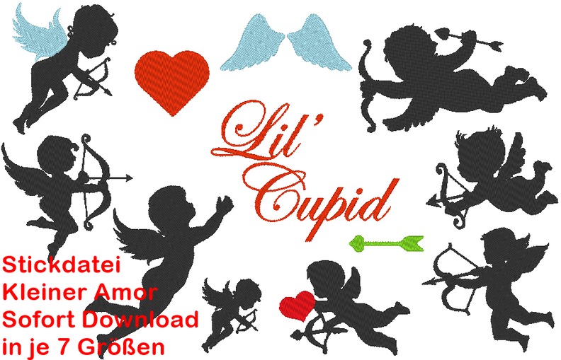 Stickdatei Amor Silhouette Cupid Hochzeit  image number 1