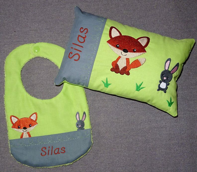 Stickdatei Fuchs mit Hase Kissen / Lätzchen SET ITH image number 6