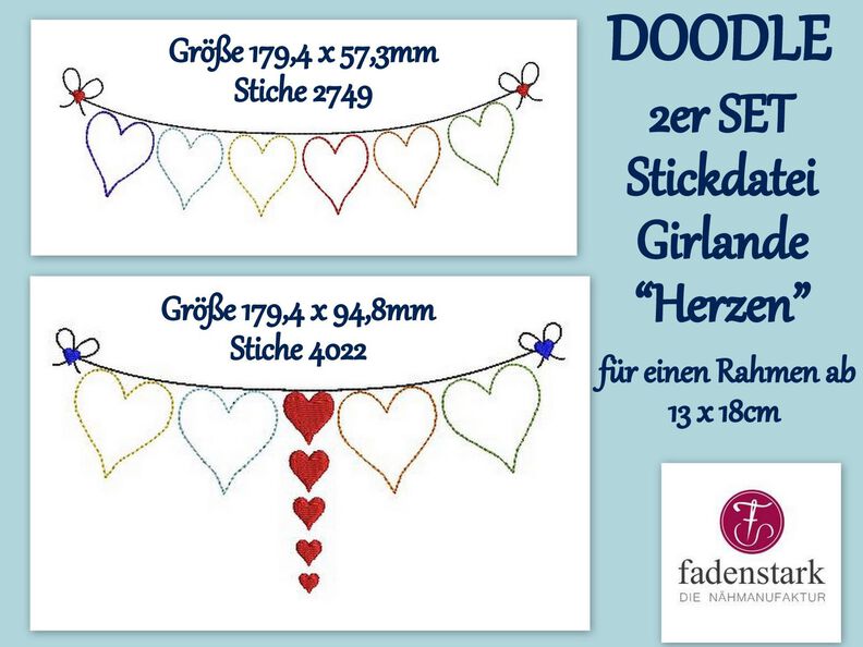 Stickdatei Herzgirlande Herzen 13x18cm image number 2
