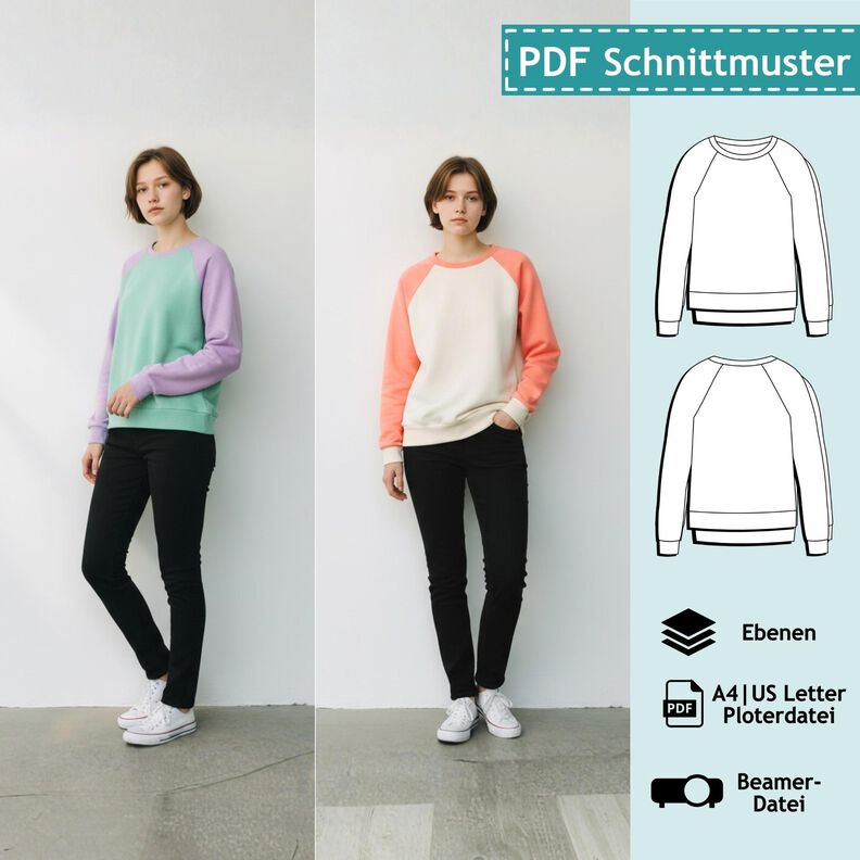 Raglanpullover Kinder,  92/98 -164/170, Schnittmuster image number 1