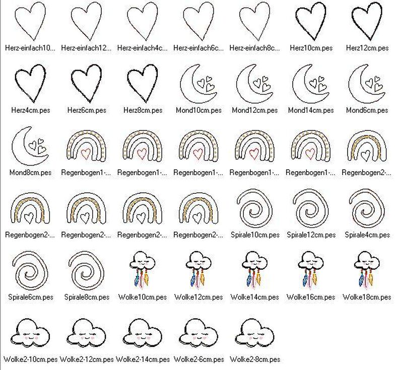 Doodle Boho Stickdatei Regenbogen Wolke Mond Herz Cute image number 5