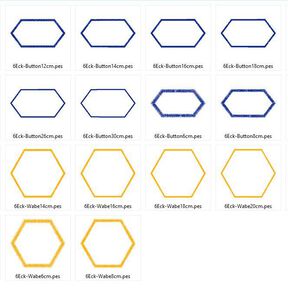 6-eck Rahmen Button Wabe Stickdatei für Stoff-Applis
