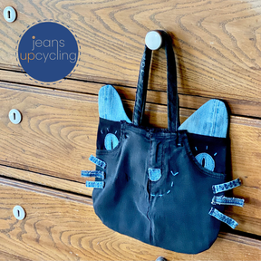 Helloween Tasche aus alten Jeans nähen, Katzentasche
