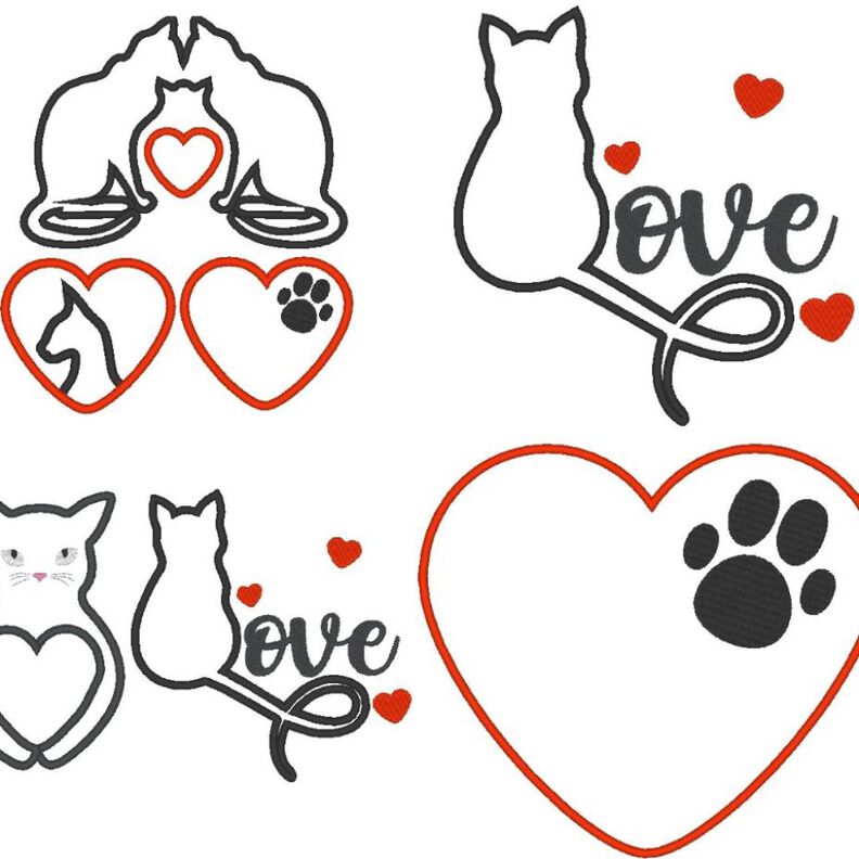 Katze Katzen Liebe Stoff-Aufnäher Stickdatei Herz image number 1