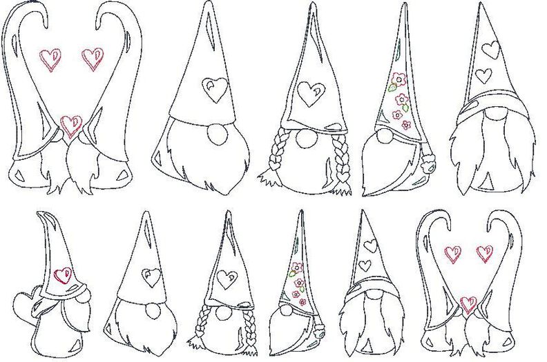 Herz Gnome Zwerg Linie Stickdatei Valentinstag Weihnachten image number 8