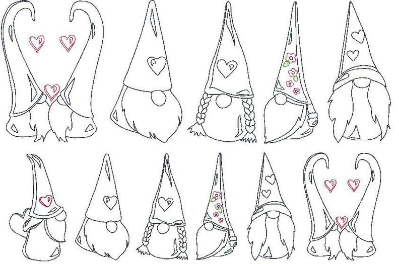 Herz Gnome Zwerg Linie Stickdatei Valentinstag Weihnachten image number 8