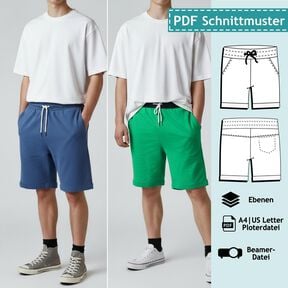 Männer Sweatshorts, XXS-4XL - Schnittmuster mit Ebenen