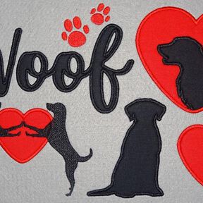 Hunde Liebe Silhouette f&uuml;r Stoffapplikation Stickdatei Herz
