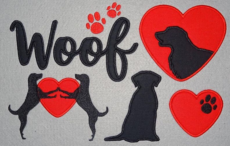 Hunde Liebe Silhouette f&uuml;r Stoffapplikation Stickdatei Herz image number 2