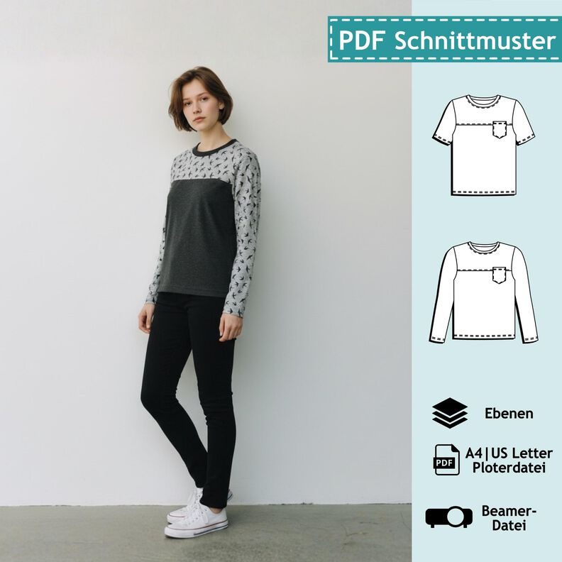 Kinder T-Shirt & Longsleeve, 92-170, Schnittmuster m. Ebenen image number 1