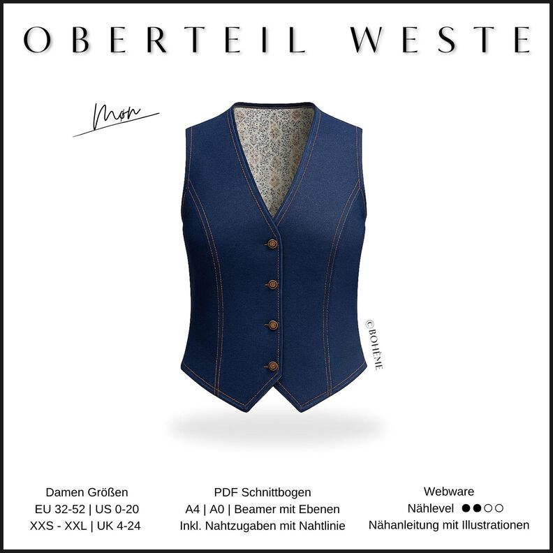 Weste Damen Schnittmuster PDF | Gr 32–52 | Seamone image number 1