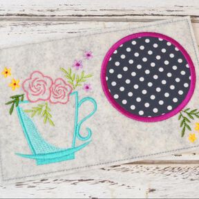  Stickdatei Untersetzer Blumentasse 13x18cm und 13x20cm
