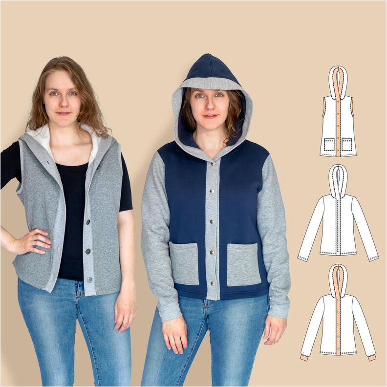 Daria Sweatjacke/Weste mit Knöpfen und Kapuze BU 80-116 image number 1