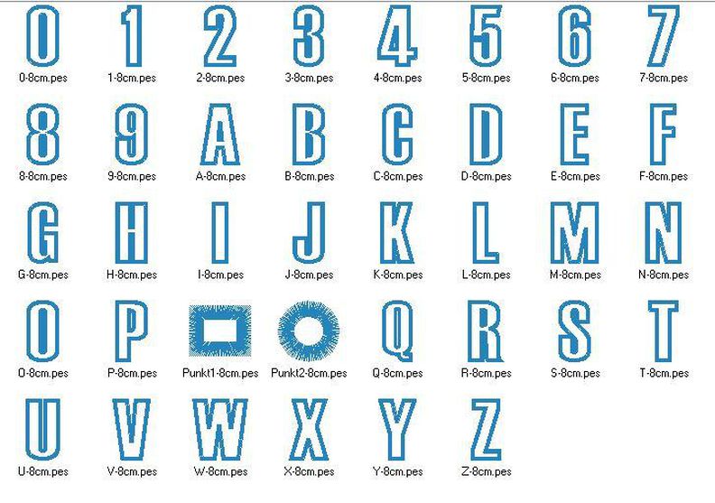 8cm Buchstaben schmal + Zahlen Stickdatei Alphabet Zahl image number 4