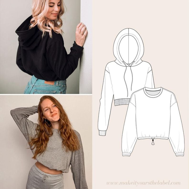 Pullover Set: cropped Sweater & Hoodie Gr. 34-54 image number 1