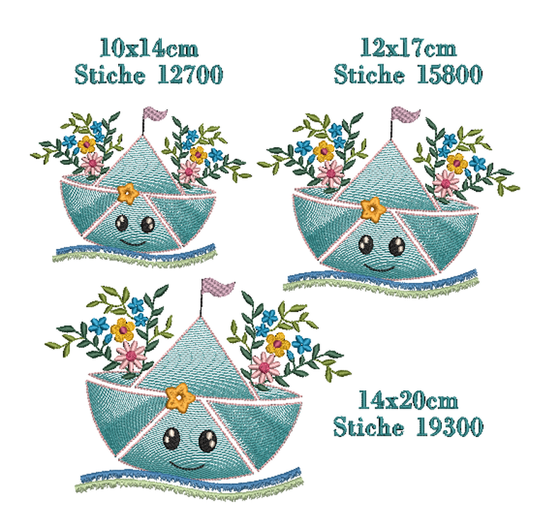 Stickdatei Boot Faltboot mit Blumen mehrere Größen image number 2