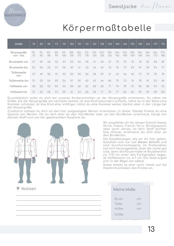 Sweatjacke Kinder Schnittmuster Gr. 74-176 - MANUC #129 image number 4
