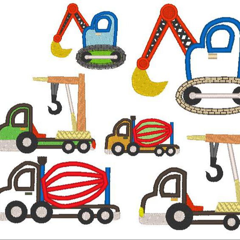Stickdatei Baufahrzeuge Mischer Kran Auto Bagger image number 1