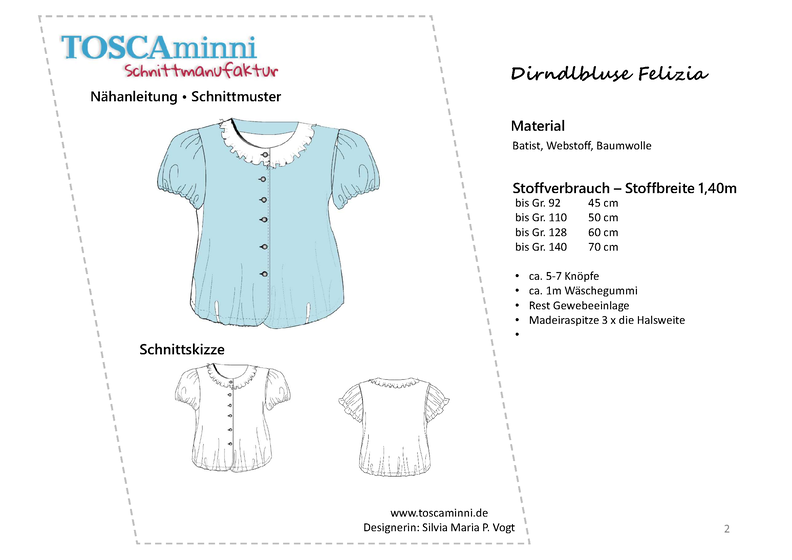 Dirndlbluse Felizia Gr. 80-140 Nähanleitung und Schnitt image number 3