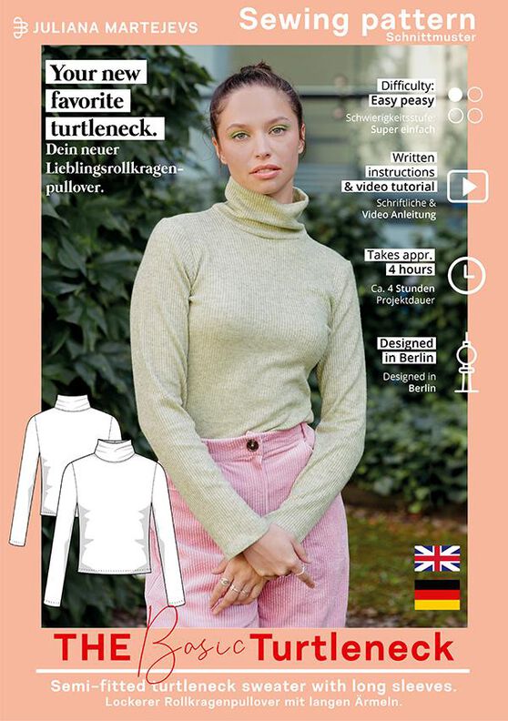 Rollkragen Pullover Schnittmuster für Damen, XS-XXXL image number 7