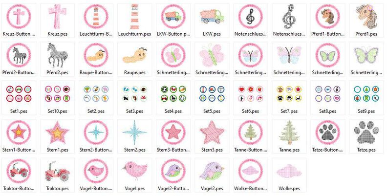 2cm Minis jeweils mit 3cm Button 54 Motive Stickdatei image number 7
