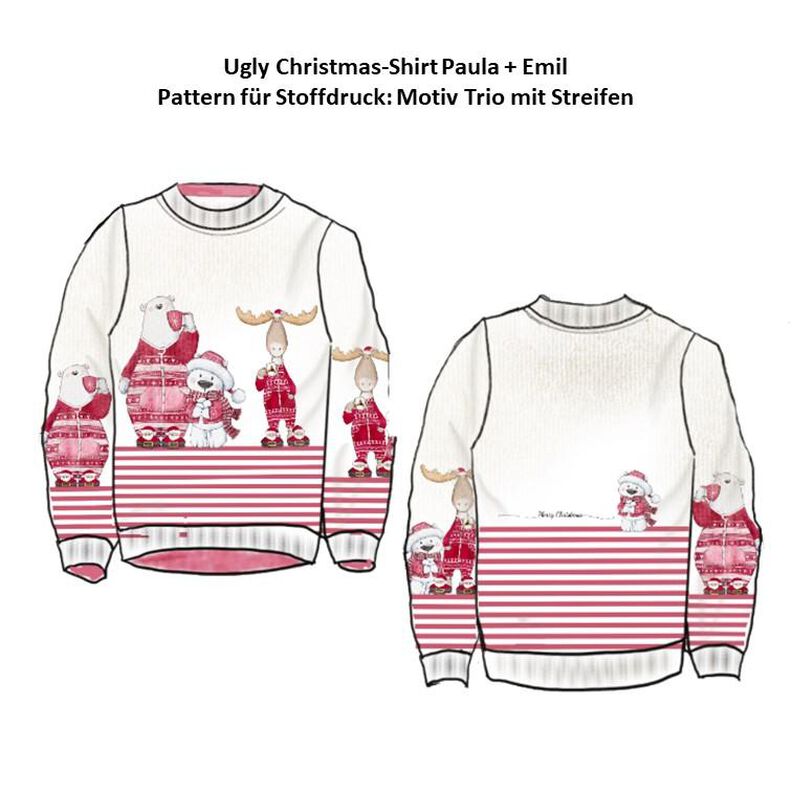 Schnittmuster Shirt Paula+Emil Gr. 80-140 + Motiv Eisbär rot image number 4