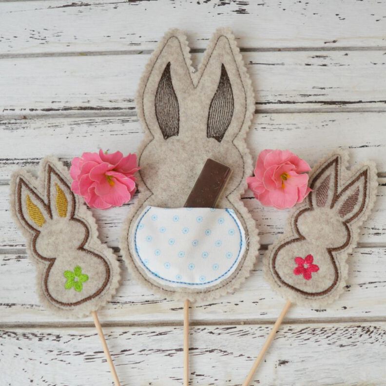  Stickdatei ITH Blumenstecker Hasen image number 1