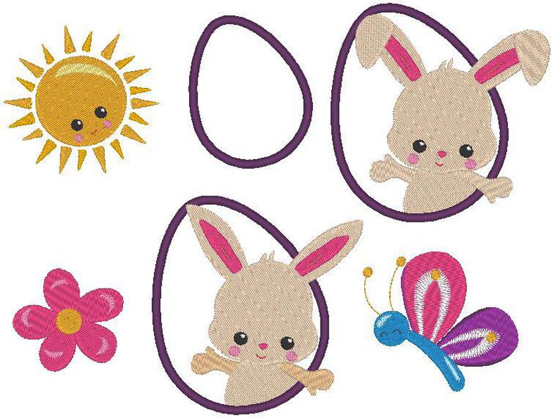 Hase cute Häschen im Ei inkl. Kissen ITH Stickdatei Ostern image number 2