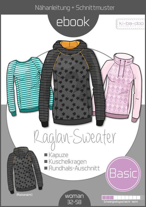 Ebook/Nähanleitung Basic Raglan Sweater Damen Gr. 32-58 image number 1