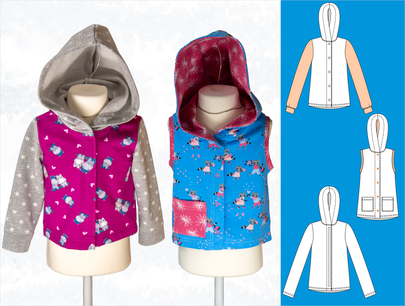 Sweatjacke/Weste mit Kapuze für Kinder  Gr. 92-164, A4+A0 image number 11