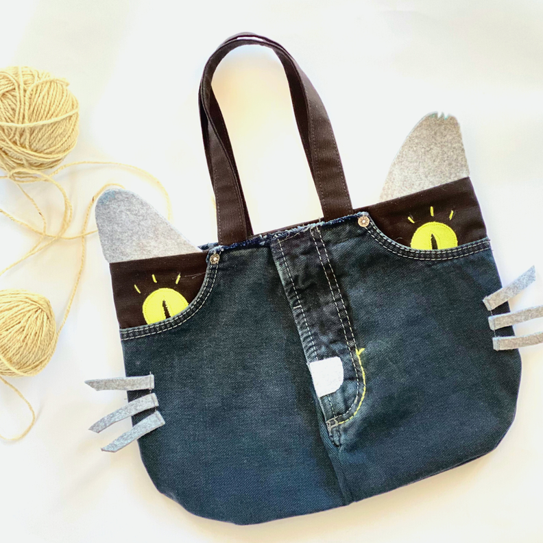 Helloween Tasche aus alten Jeans nähen, Katzentasche image number 6