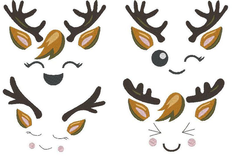 XXL Set Große Rentier Gesichter Stickdatei Weihnachten image number 10