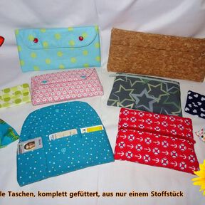 Set 4 schnelle Taschen im Sparset aus nur einem Stoffstück