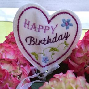 ITH Stickdatei Blumenstecker zum Geburtstag 10x10cm