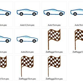 Rennauto und Zielflagge Stickdatei